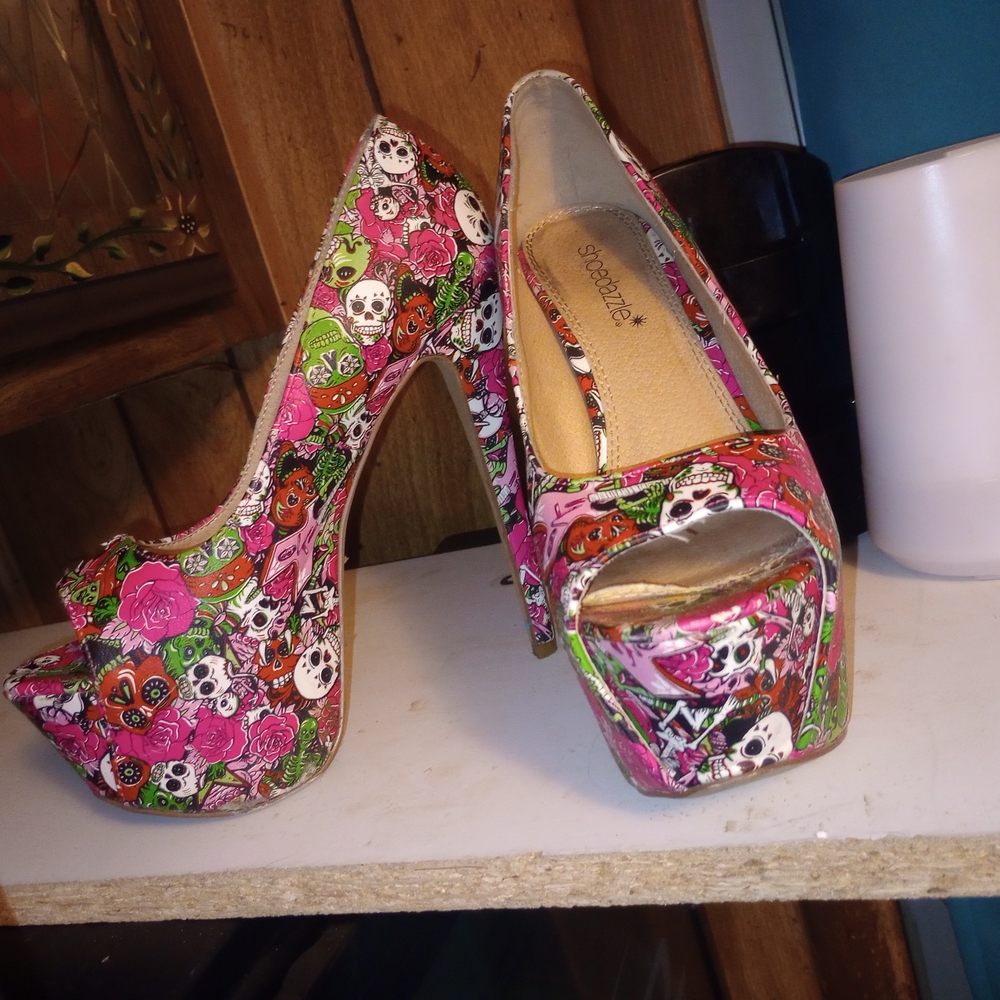 Colorful Platform Peep-Toe Heels